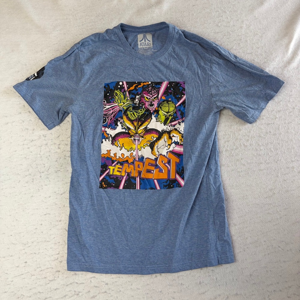 Atari Tempest Graphic T-Shirt Mens Small Blue Short Sleeve Video Game Retro